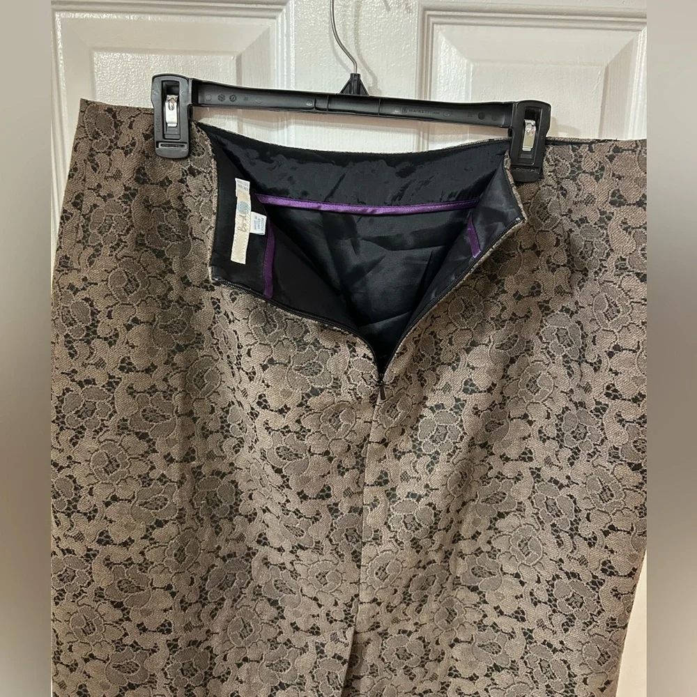 Boden Metallic Brown Lace Over Black with Back Slit Mini Skirt - Size 14 R